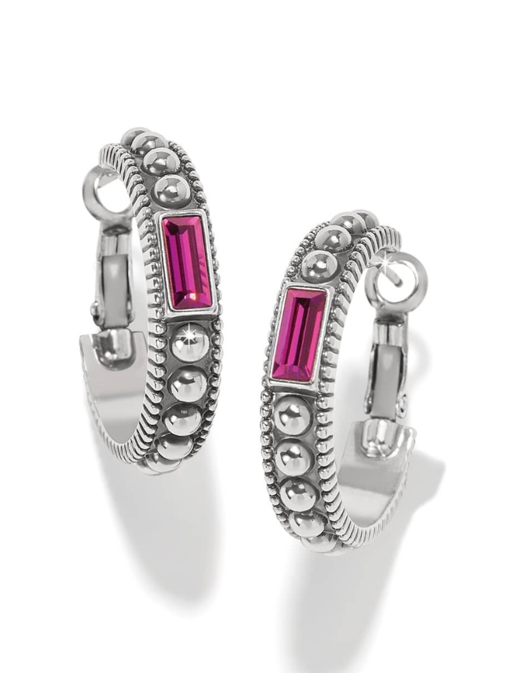 NWT Brighton Pretty Tough Gem Hoop Earrings /COLOR: Silver-Amethyst